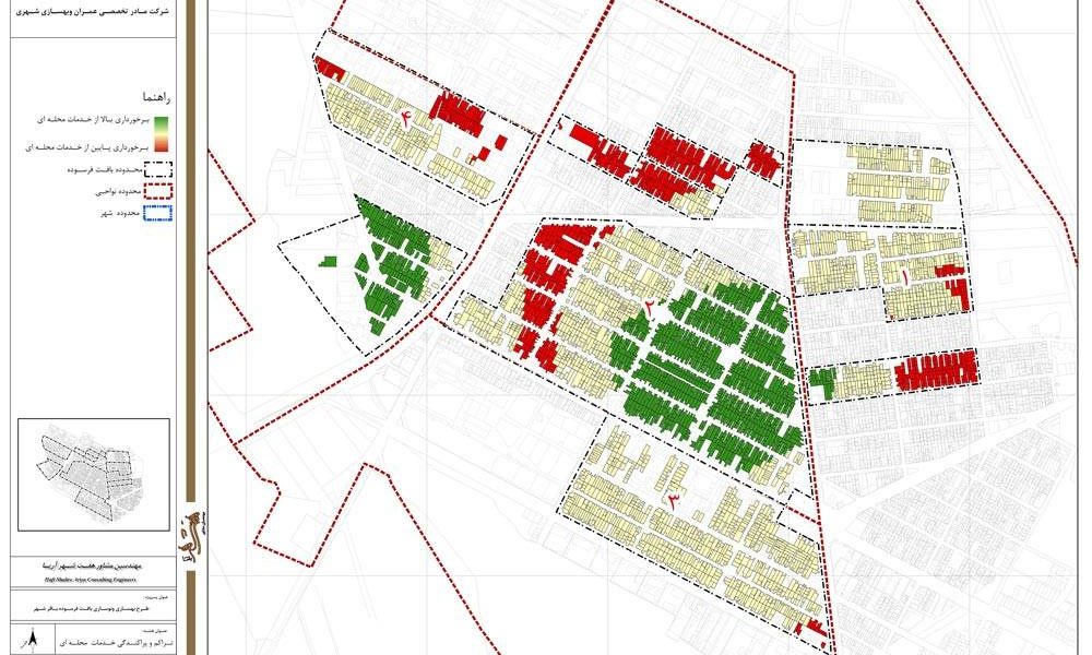 طرح بهسازی و نوسازی بافت فرسوده باقرشهر - نقشه تراکم و پراکندگی خدمات محله ای