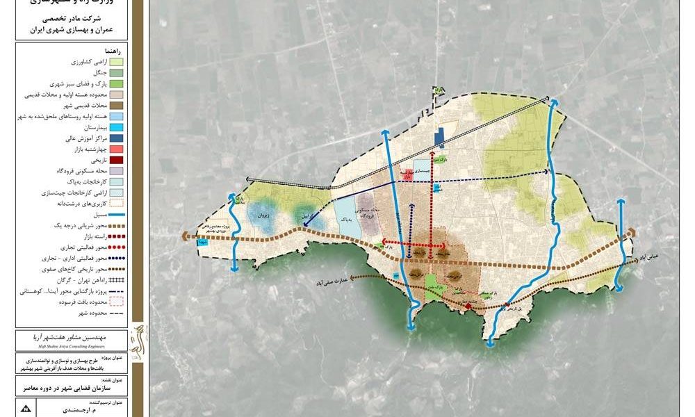 طرح بهسازی و نوسازی بافت‌های ناکارآمد شهری شهر بهشهر - نقشه سازمان فضایی شهر در دوره معاصر